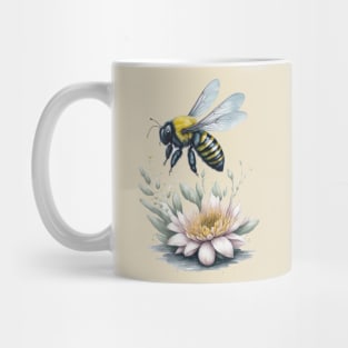 Bee around Flowers: Scattered Watercolor in Pastel Colors Mug